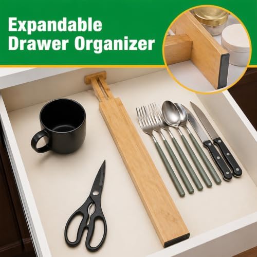 6 Pack Bamboo Drawer Dividers, Dresser Separators 16.6" to 21.8"