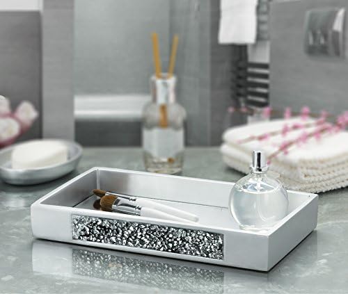 Silver Mosaic Mirrored Bathroom Tray 11"x6.1" - Decorative Bathroom Vanity Tray - Perfume Tray for Dresser - Small Recta