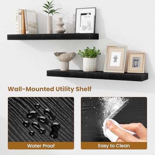 Fun Memories Bathroom Shelves 32 Inch Long Set of 2, Floating Shelves for Wall with Invisible Brackets, for Bedroom, Liv