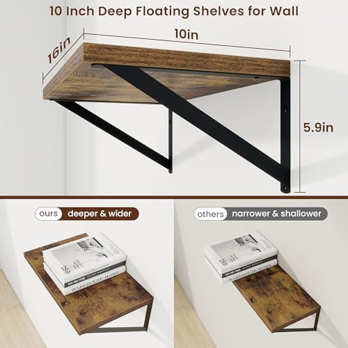 Axeman Deep Floating Shelves, 16'' x 10'' Brown Wall Shelves Set of 2