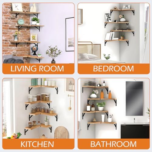 Corner Floating Shelves, Set of 4, Natural, 15.9 x 11.4 Inch