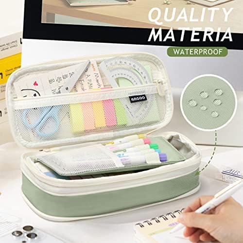 KPX Big Capacity Pencil Pen Case Bag with Zipper Office College School Storage Large Capacity Bag Pouch Holder Box Organizer Colorful (Light Green)