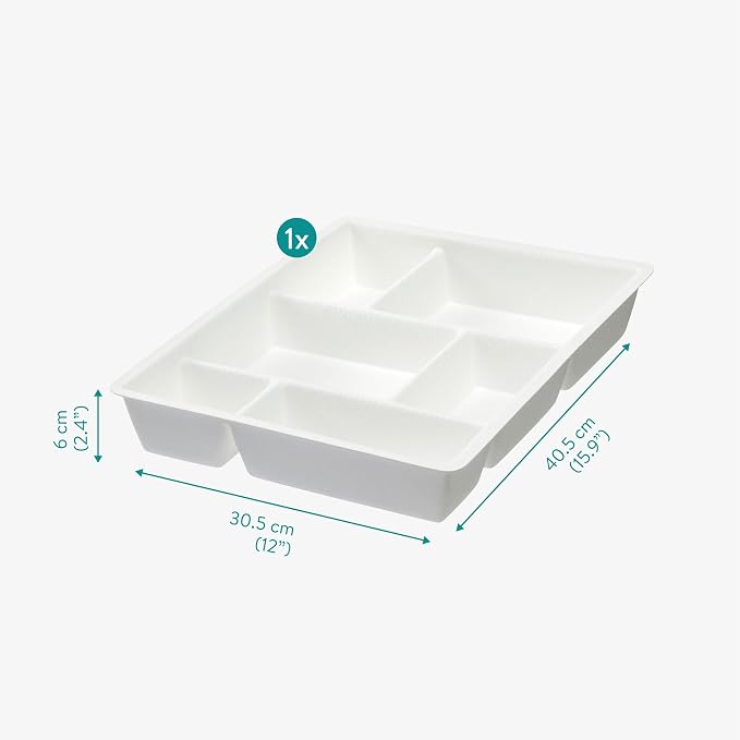 Navaris Felt Drawer Organizer - Compact Trays - Utensil Organizers for Silverware Stationary Makeup - Kitchen Cutlery Bathroom Desk Organization Tray - 15.9x12 (40.5x30.5cm) White