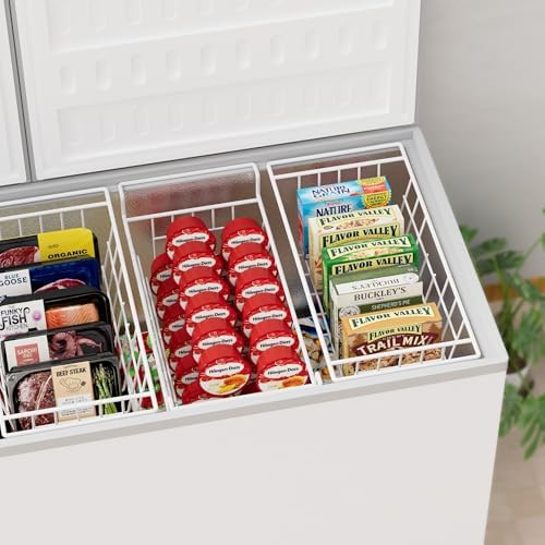 Chest Freezer Bins, Deep Chest Freezer Organizer Basket, Storage Rack Bins Wire Metal Baskets with Hanging Handles 16.5"