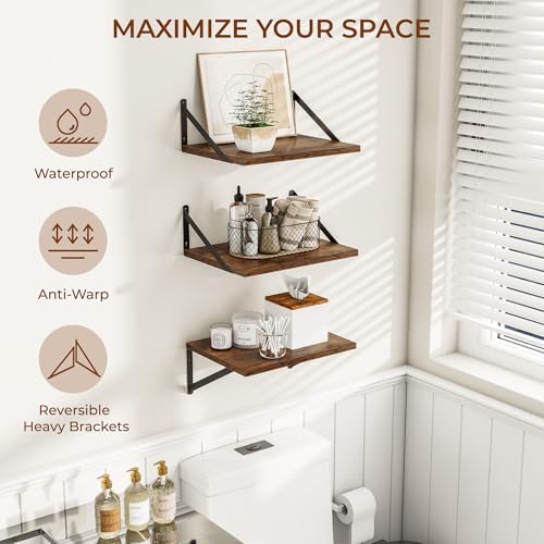 Heimlove 16W x 12D Deep Floating Shelves Set of 3 Rustic Brown