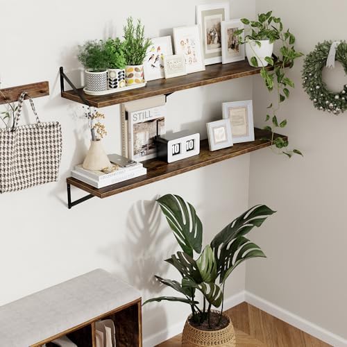 Axeman 12 Inch Deep Floating Shelves for Wall - 55 Inch Wide x 12 Inch Deep Wall Shelves Set of 2 - Rustic Wood Floating