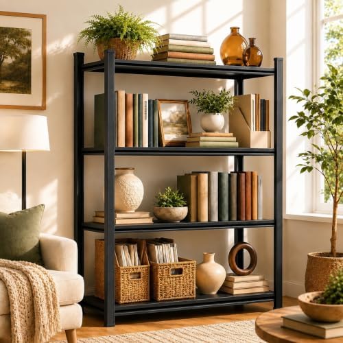 Metal Bookshelf Adjustable Bolt-Free Bookcase Heavy Duty Book Shelf 2000LBS