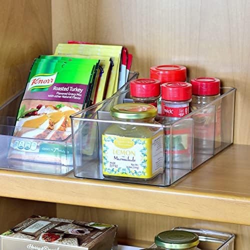 Youngever 2 Pack Clear Plastic Packet Storage Organizer 11" x 6" x 3.5", 3 Divided Sections Pantry Organizer, Holder for
