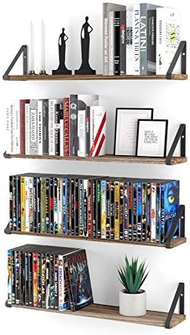Wallniture Ponza Wood Floating Shelves for Wall, Rustic Wall Shelves for Living Room, 24" Bookshelf and DVD Storage Shel