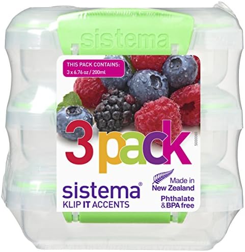 Sistema KLIP IT Accents Collection Food Storage Containers, 6.7 oz./0.2 L, Color Received May Vary, 3 Count