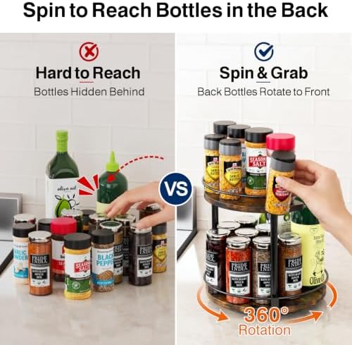 iSPECLE Lazy Susan Spice Rack - 10.2" Lazy Susan Turntable Easy Find Spice