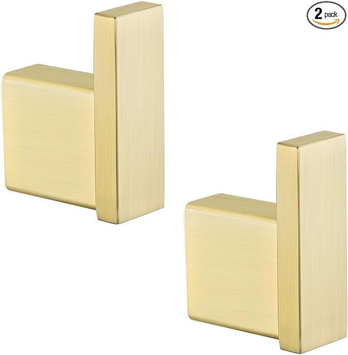 RANDOM Brushed Gold Towel Hook Modern Steel Clothes Rack Wall Mounted Coat Robe Clothes Hook for Bathroom Kitchen Home Garage 304 Stainless Steel Wall Hook 2 Pack 96009-8BG.