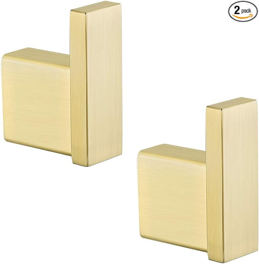 RANDOM Brushed Gold Towel Hook Modern Steel Clothes Rack Wall Mounted Coat Robe Clothes Hook for Bathroom Kitchen Home Garage 304 Stainless Steel Wall Hook 2 Pack 96009-8BG.