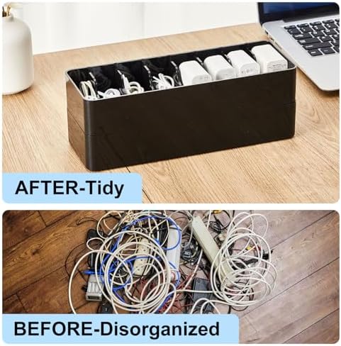 Tatuo Cord Organizer Box with Lid, Black, 2 Pack
