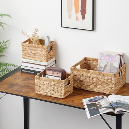 Vagusicc Wicker Basket, Set of 3 Hand-woven Storage Baskets for Organizing, Water Hyacinth Wicker Storage Basket Bins wi