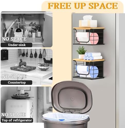 Ofiray-home Magnetic Shelf for Fridge Trash Bag Storage, 1 Pack Stackable Garbage Bag Holder with Bamboo Lid, Magnetic S