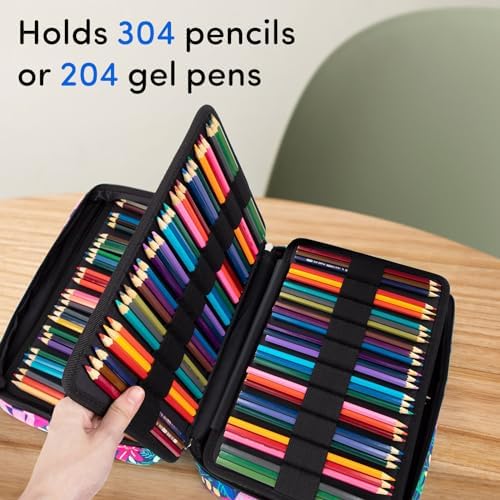 YOUSHARES 300 Slots Color Pencil Case - Pen Case Organizer with Handy Wrap & Zipper, Multilayer Holder for Prismacolor Colored Pencils & Gel Pen (Rainforest)