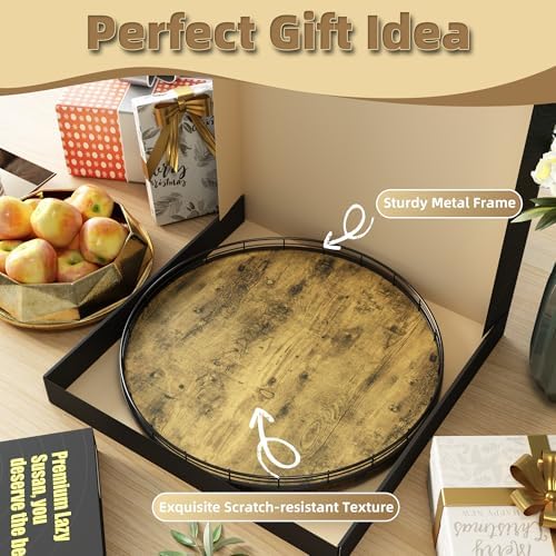 Lazy Susan Turntable Organizer for Table Top, 18’’ Round Wooden Lazy Susan for Cabinet Kitchen Countertop Pantry Dining 