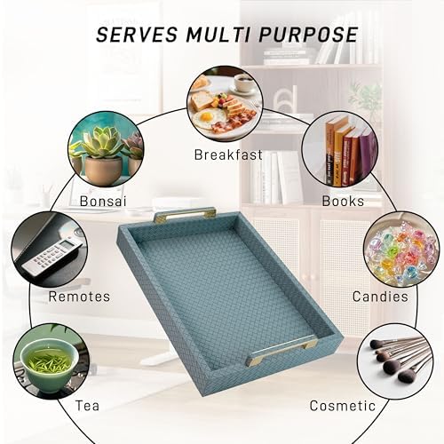 Decorative Serving Tray, Blue, 16"x12" Large Rectangular