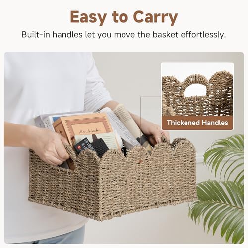 StorageWorks Wicker Baskets, Scalloped Baskets for Organizing, Seagrass