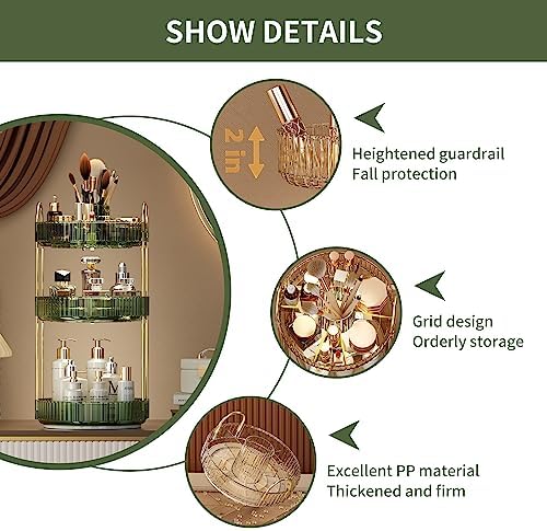 YCIA&DONE Rotating Makeup Organizer for Vanity, Large Capacity Make Up Storage Skin care Shelf Perfume Holders Cosmetic 