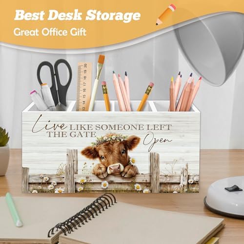 Farmhouse Highland Cow Pen Holder Organizer for Desk Accessories