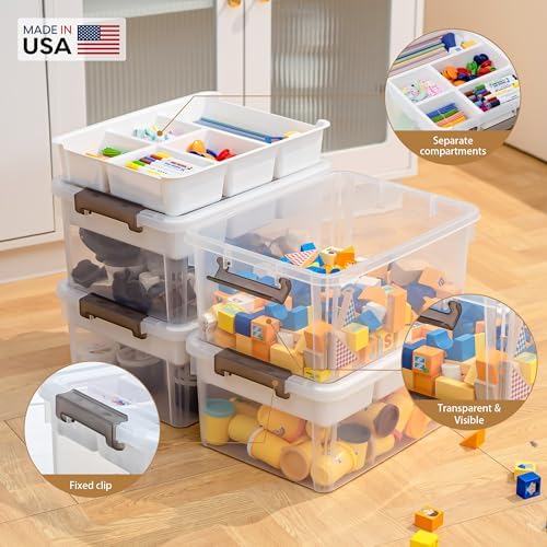 Citylife 17QT 2Packs Clear Craft Organizers and Storage Box with Tray