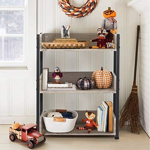 VECELO Bookshelf, 30" H Small Bookcase,3-Tier Storage Organizer,Wood Bookcase with Steel Frame,Shelving Unit for Living 