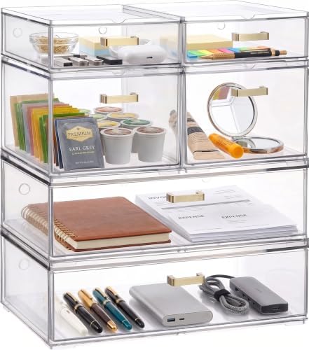 LALOBLUE Stackable Clear Acrylic Drawer Baby Bottle Makeup Organizer 6PC