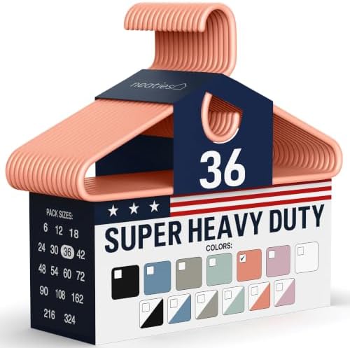 Super Heavy Duty Clothes Hangers 36 Pack – Made in the USA - 10lb Capacity, Thick Plastic Hangers for Pants, Coats, Jackets, Jeans and Adult Clothing – Peach
