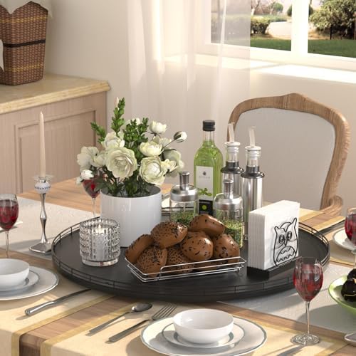 Oroyutor 24-Inch Extra Large Oak Lazy Susan with Black Metal Rail