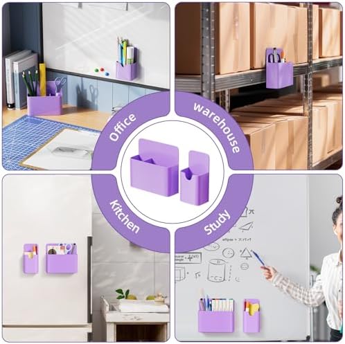 Marbrasse Magnetic Dry Erase Marker Holder,Pen and Eraser Holder for Whiteboard，Magnet Pencil Cup Utility Storage Organizer for Office, Refrigerator, Locker and Metal Cabinets (Purple)