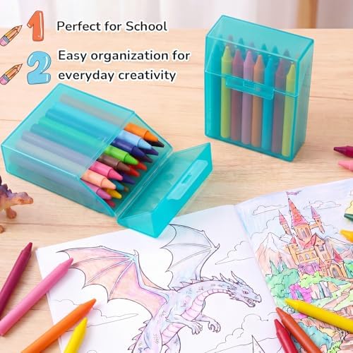 Clabby 4 Pcs Clear Plastic Crayon Boxes Hold 24 Count, Teal