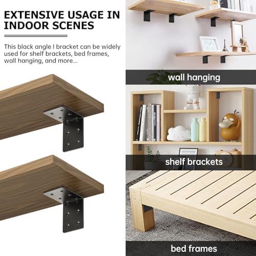 4 PCS Heavy Duty Steel Corner Brackets, 4"x4"x3" 90 Degree L Right Angle Bracket, DIY L Shelf Brackets, Metal Joint Timb