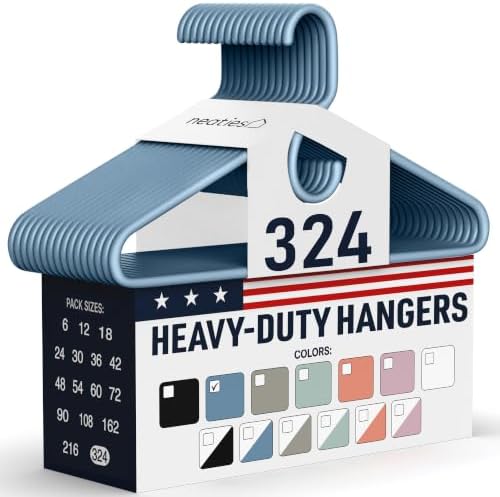 Heavy Duty Clothes Hangers 100+ Pack (324 Count) – Made in the USA – 8lb Capacity Plastic Hangers for Adult Clothing – Durable for Pants, Coats, Jackets, or Jeans – Blue