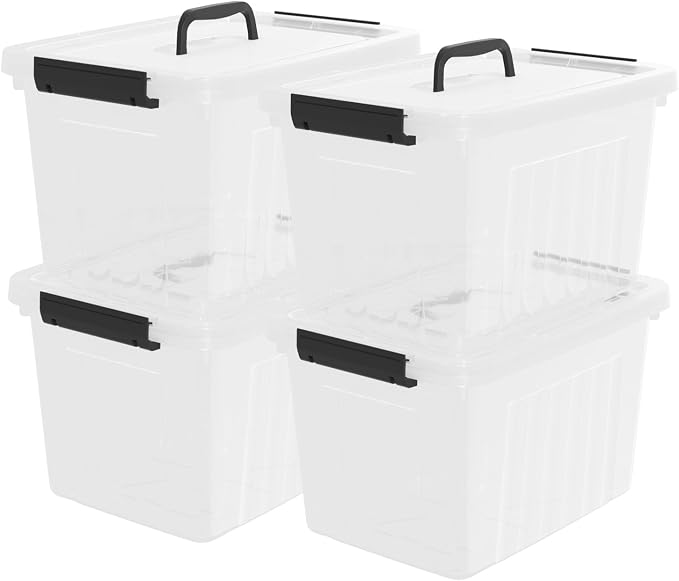 4-Pack Latching Box with Handle, 20L Clear Plastic Storage Bins