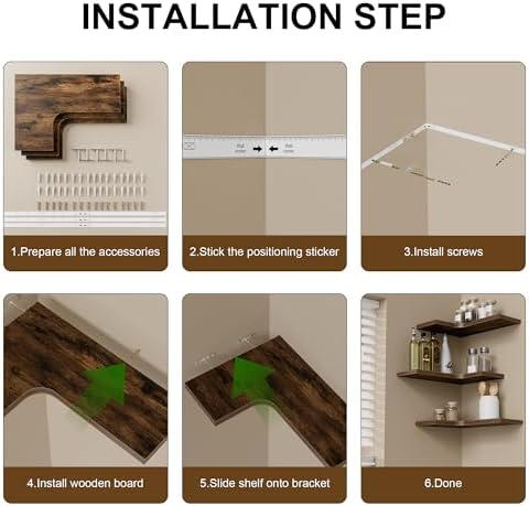 Corner Floating Shelves for Wall Mounted L-Shaped Wood Corner Wall Shelf, Hanging Shelf for Bathroom, Bedroom, Kitchen, 