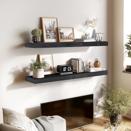 Floating Shelves, 48 Inch Wall Mounted Shelves, Set of 2, Black