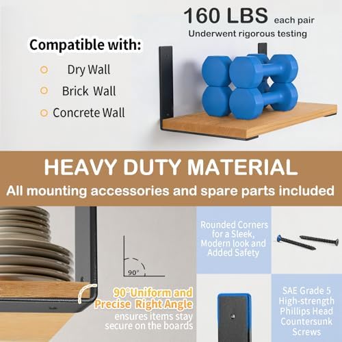 12 Inch Heavy Duty Floating Shelf L Brackets, 160 lbs, 4 Pack
