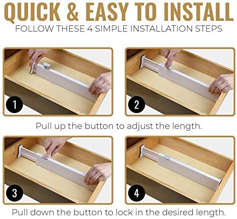 RAPTUROUS Adjustable Deep Drawer Divider – 5" Tall, Expandable 13-22", 10-Pack, Non-Slip Drawer Dividers for Clothes, Dresser, Kitchen & Office Organization (White)