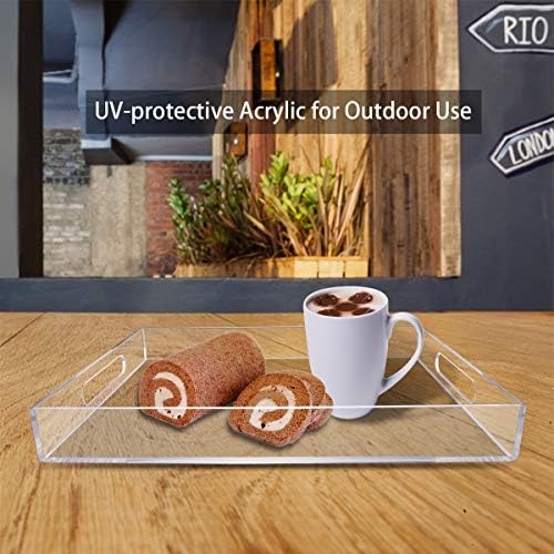 NIUBEE Acrylic Serving Tray 16x20 Inches -Spill Proof- Clear Decorative Tray Organiser for Ottoman Coffee Table Countert