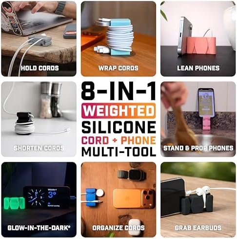 CordBrick 2PK Silicone + Steel Weighted Cord Holders for Nighstand, Cable Wraps for Travel, iPhone Accessories, Small Gr