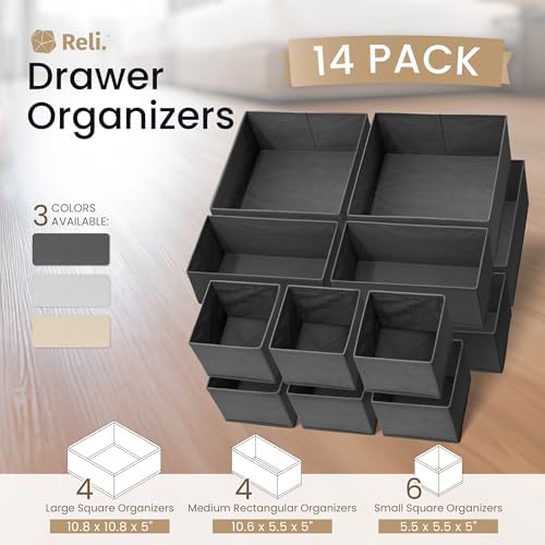 Reli. Drawer Organizers Clothes 14 Pack | Foldable Dresser Drawer Organizer
