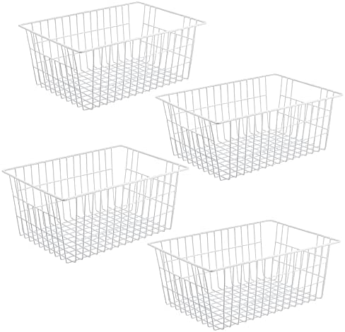 iPEGTOP Wire Storage Freezer Baskets, Set of 4 Large 15.4" Farmhouse Organizer Storage Bins Fridge Basket Rack with Hand
