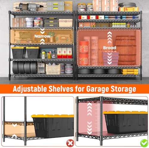24" D Storage Shelves 3300 LBS Heavy Duty Garage Shelving, 5 Tier Metal Shelving Adjustable Wire Shelving Unit with Line