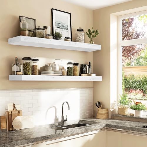 Floating Shelves, 48 Inch Wall Mounted Shelves, Set of 2, White