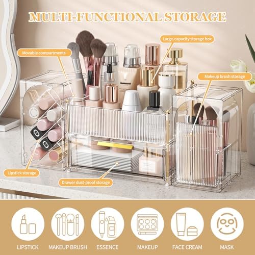 INVSSENE Stackable Makeup Organizer Countertop, Storage Perfume Skincare Cosmetic Lipstick Face Mask Makeup Brush Palett