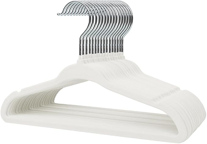 Stormix Baby Velvet Hangers 16 Pack, Kids Non-Slip Felt Hangers with Shoulder Notches, Thin Space Saving Hangers for Closet Organization, 360° Swivel Hook for Toddler's Clothes - White