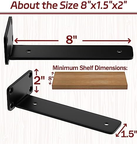 8 Inch Shelf Brackets, 12 Pack Floating Shelf Bracket, 1/5" Thick
