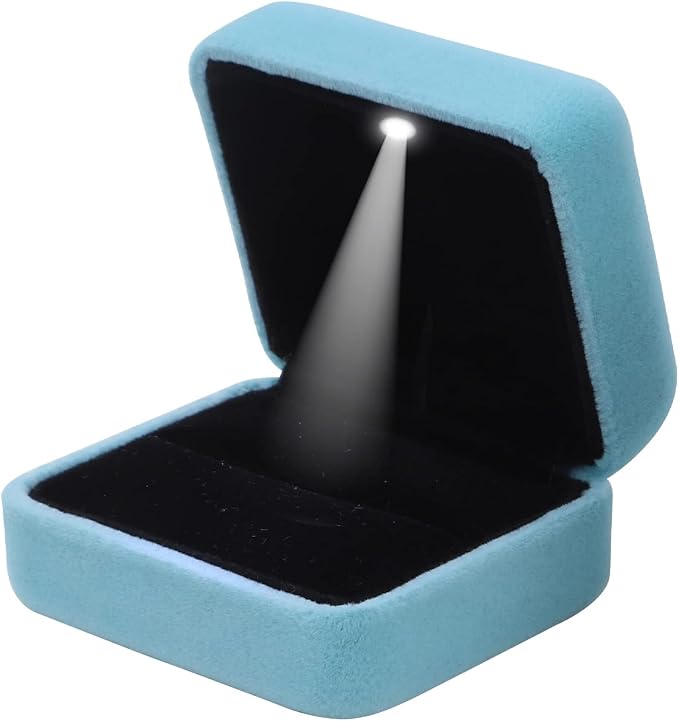 Velvet Ring Box with LED Light Jewelry Display Gift Box for Proposal,Engagement, Wedding